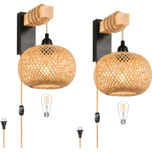 RAttan Wall Sconces Set of Two Plug in