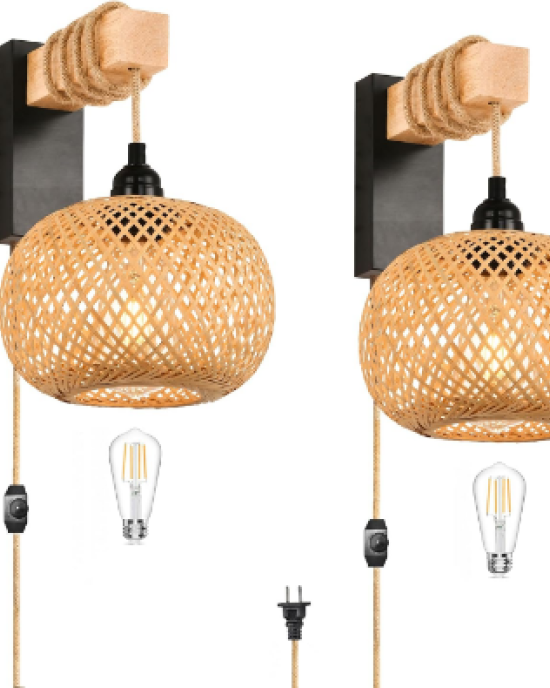 RAttan Wall Sconces Set of Two Plug in