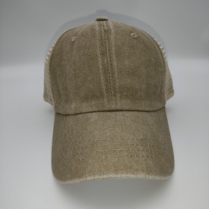 Khaki Old Washed Cotton Solid Color Mesh Cap Baseball Cap