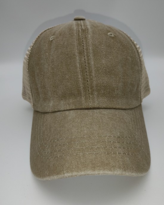 Khaki Old Washed Cotton Solid Color Mesh Cap Baseball Cap