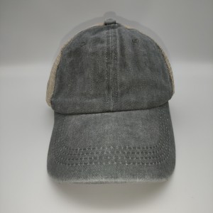 Gray Distressed Washed Cotton Solid Color Mesh Cap Baseball Cap