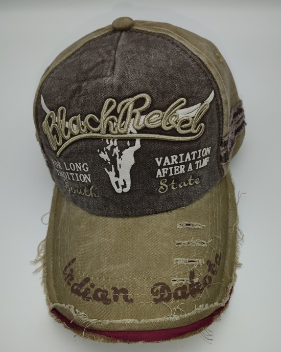 Khaki Distressed Bullhead Cap