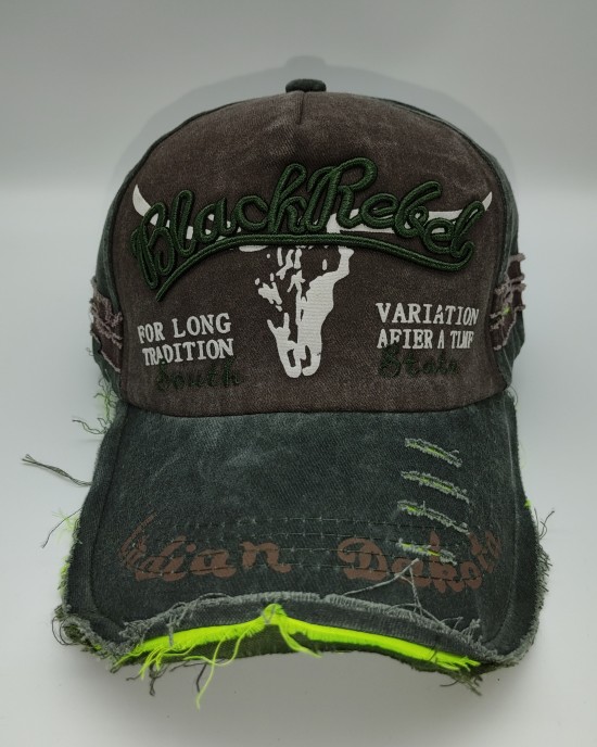 Blue Distressed Bull Head Baseball Cap