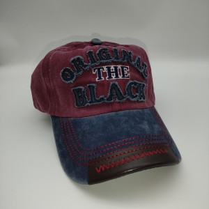 red original black washed denim baseball cap