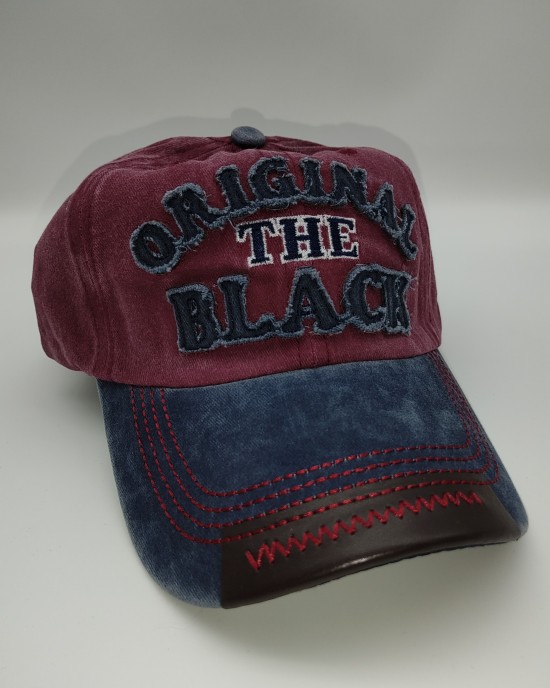 red original black washed denim baseball cap