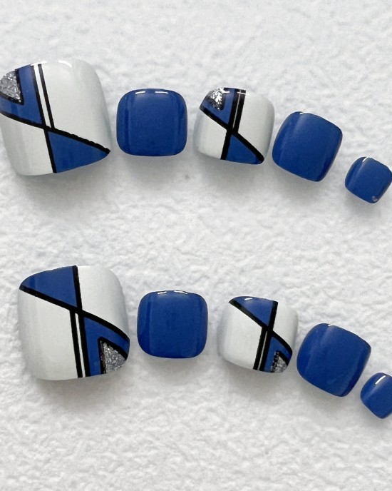 Geometric blue and white stitching